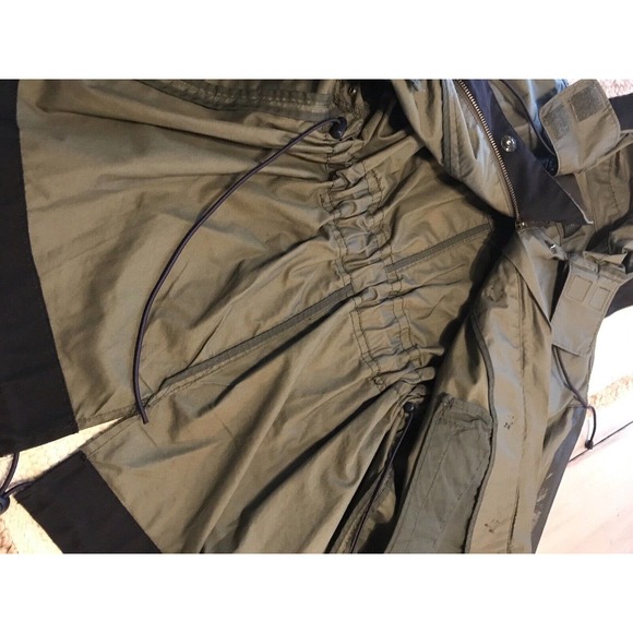 J Crew Olive Green Black Coated Military Utility Cinch Jacket Sz XXS Oversized - Picture 14 of 15